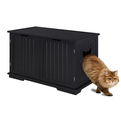 X-Large Cat Washroom Bench Litter Box Enclosure Furniture Box House with Table