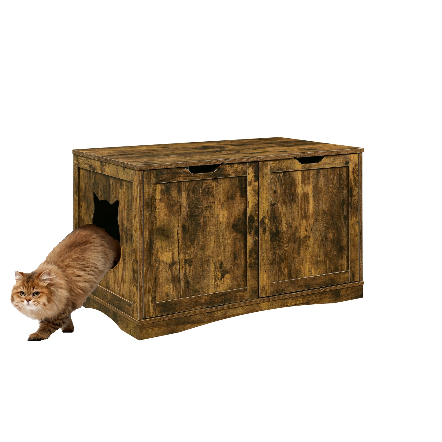 X-Large Cat Washroom Bench Litter Box Enclosure Furniture Box House with Table